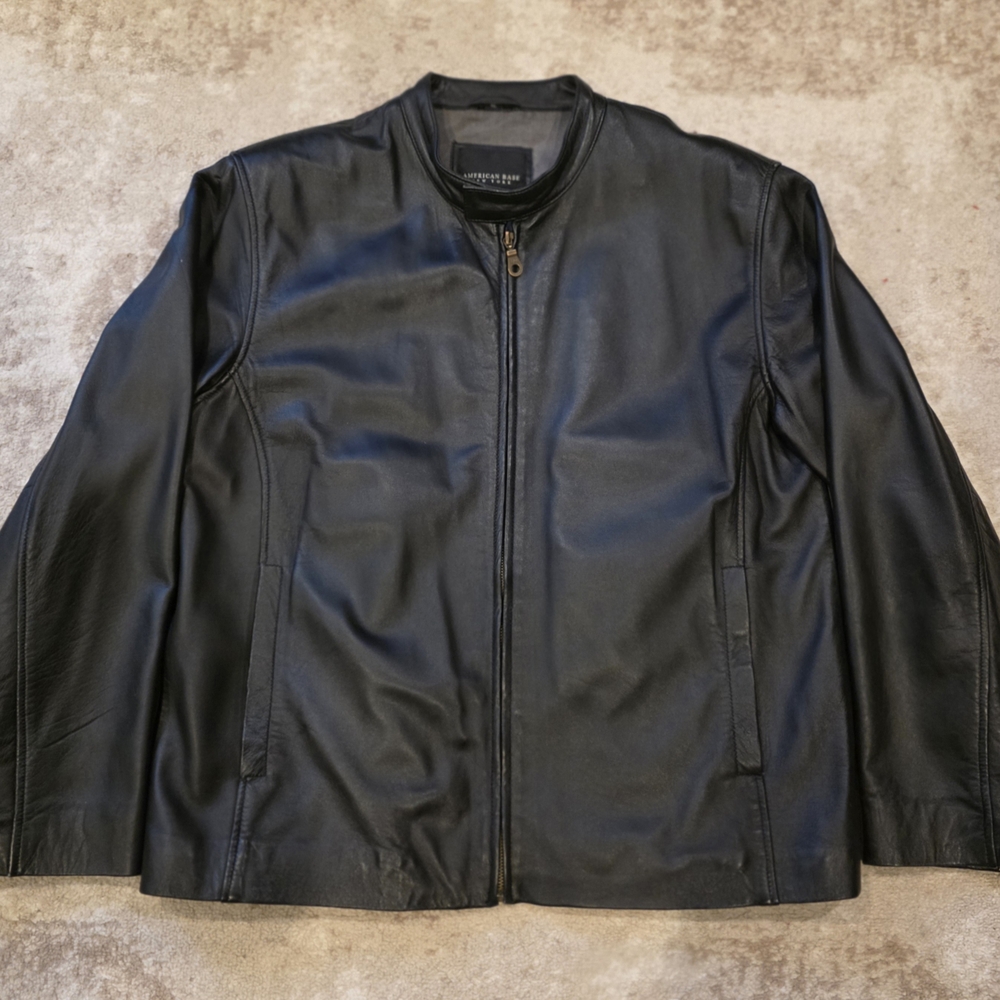 Vintage American Base New York Men's Black Leather Jacket